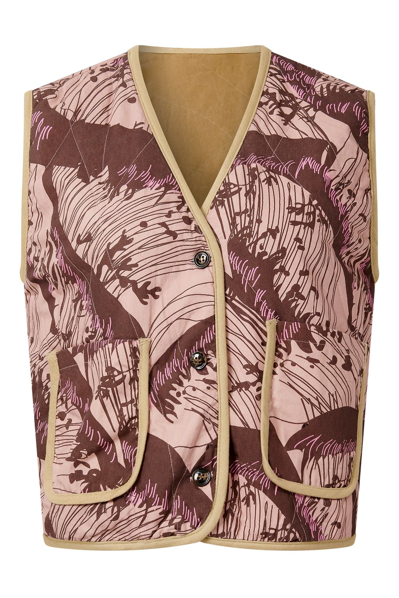 WAVE - Organic Cotton Reversible Gilet - Camel/Pink