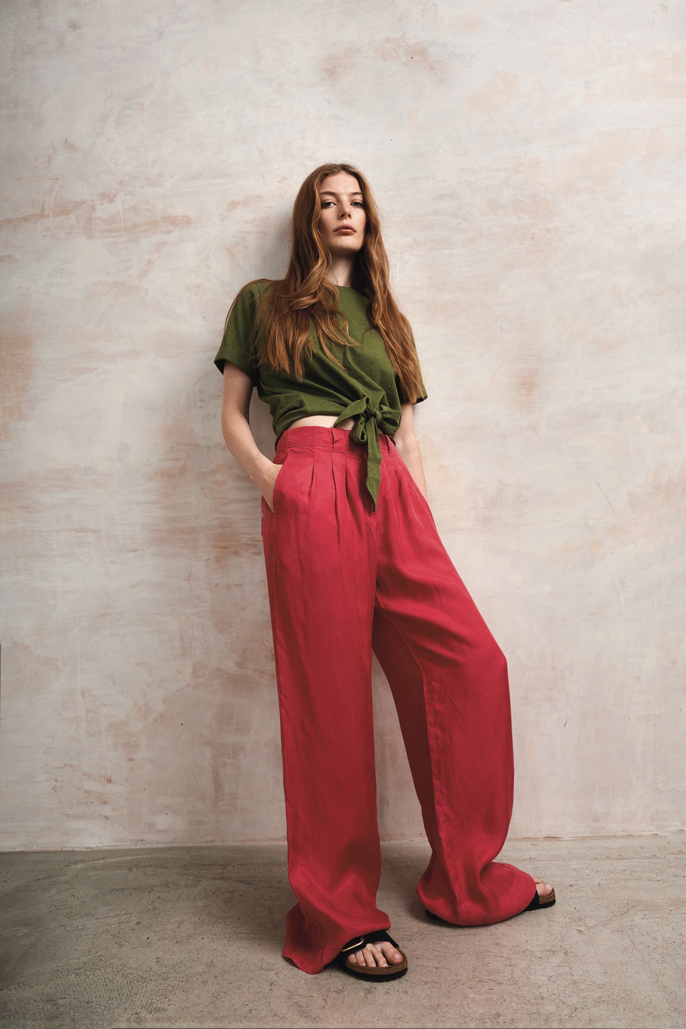 LOLA - Cupro Trousers - Berry