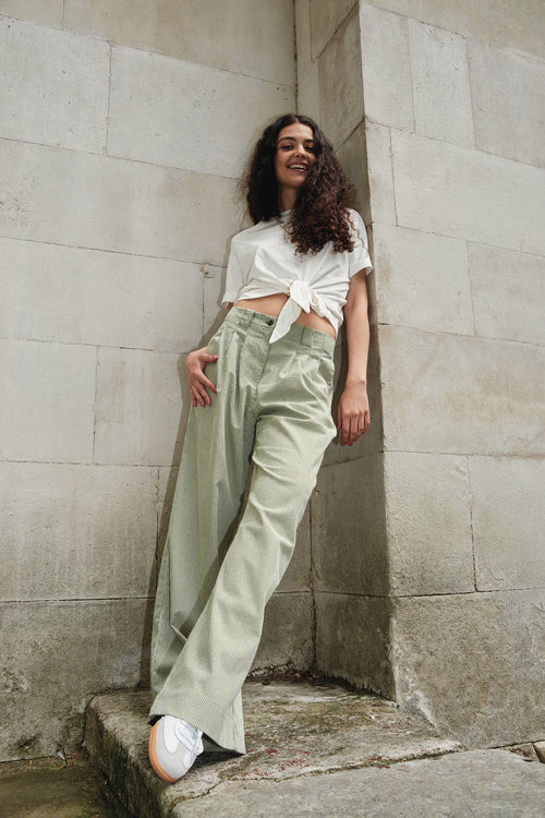 LOLA - Organic Cotton Trousers - Green Stripe