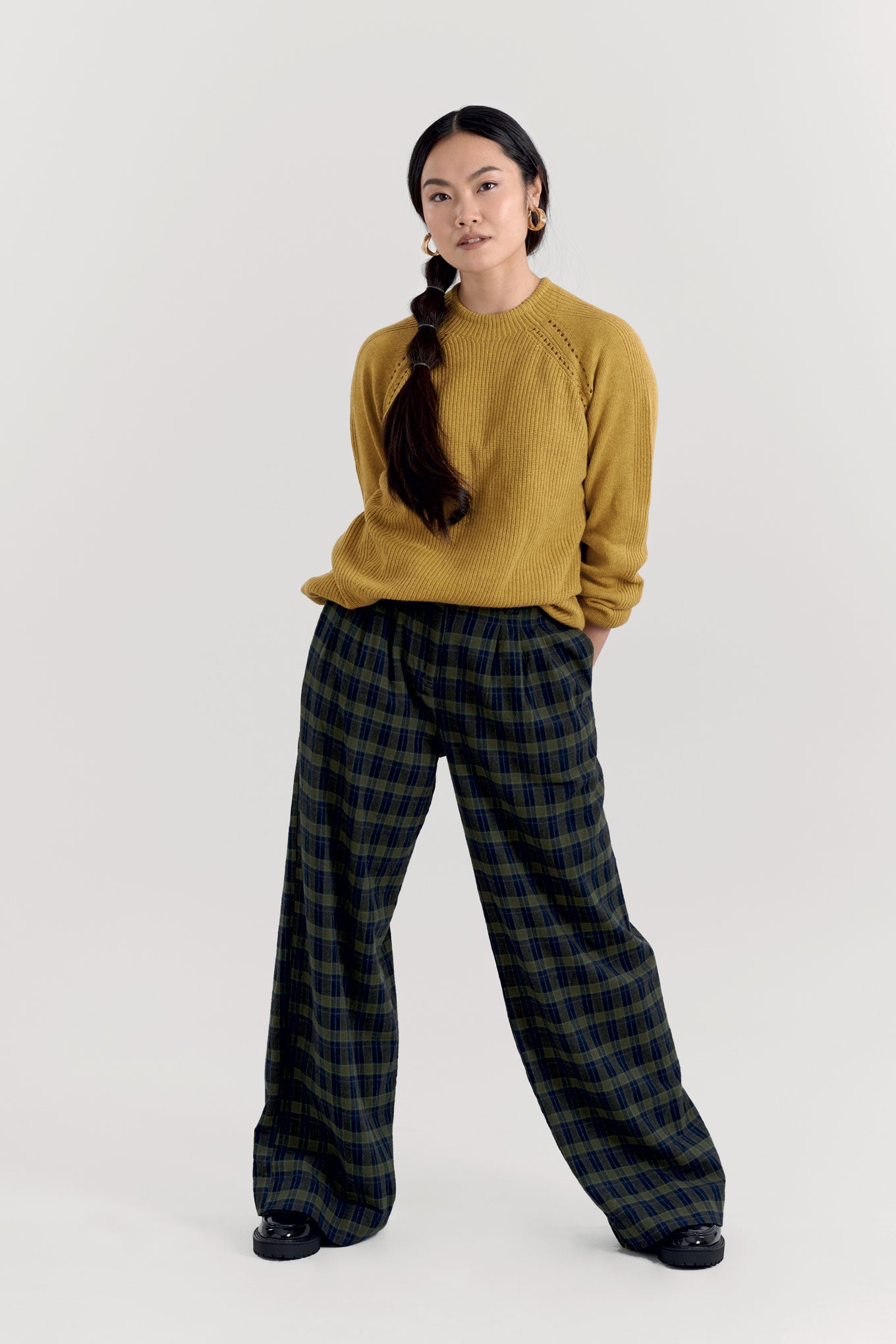 LILY Organic Cotton Flannel Trouser - Navy Check