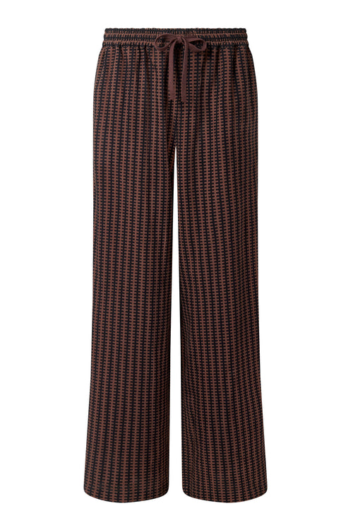 BEACH - Organic Cotton Print Trousers - Brown Stripe