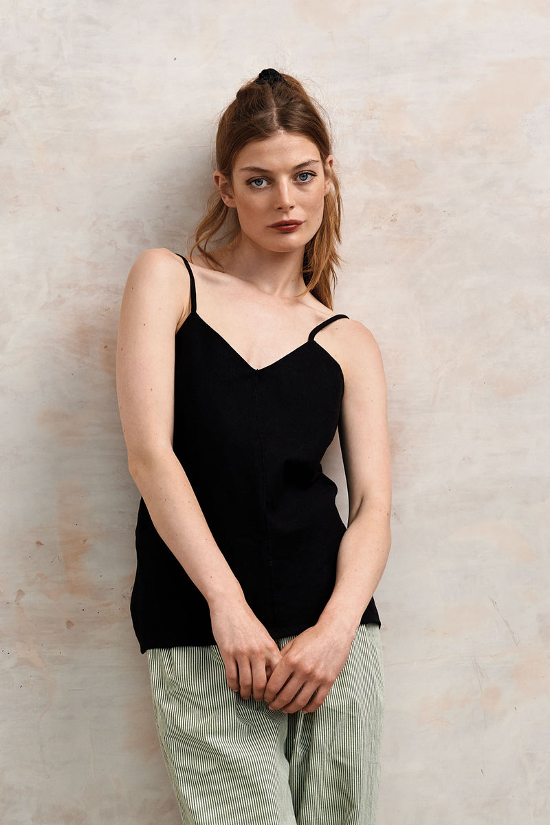 FLEUR - Organic Linen Cotton Camisole - Black