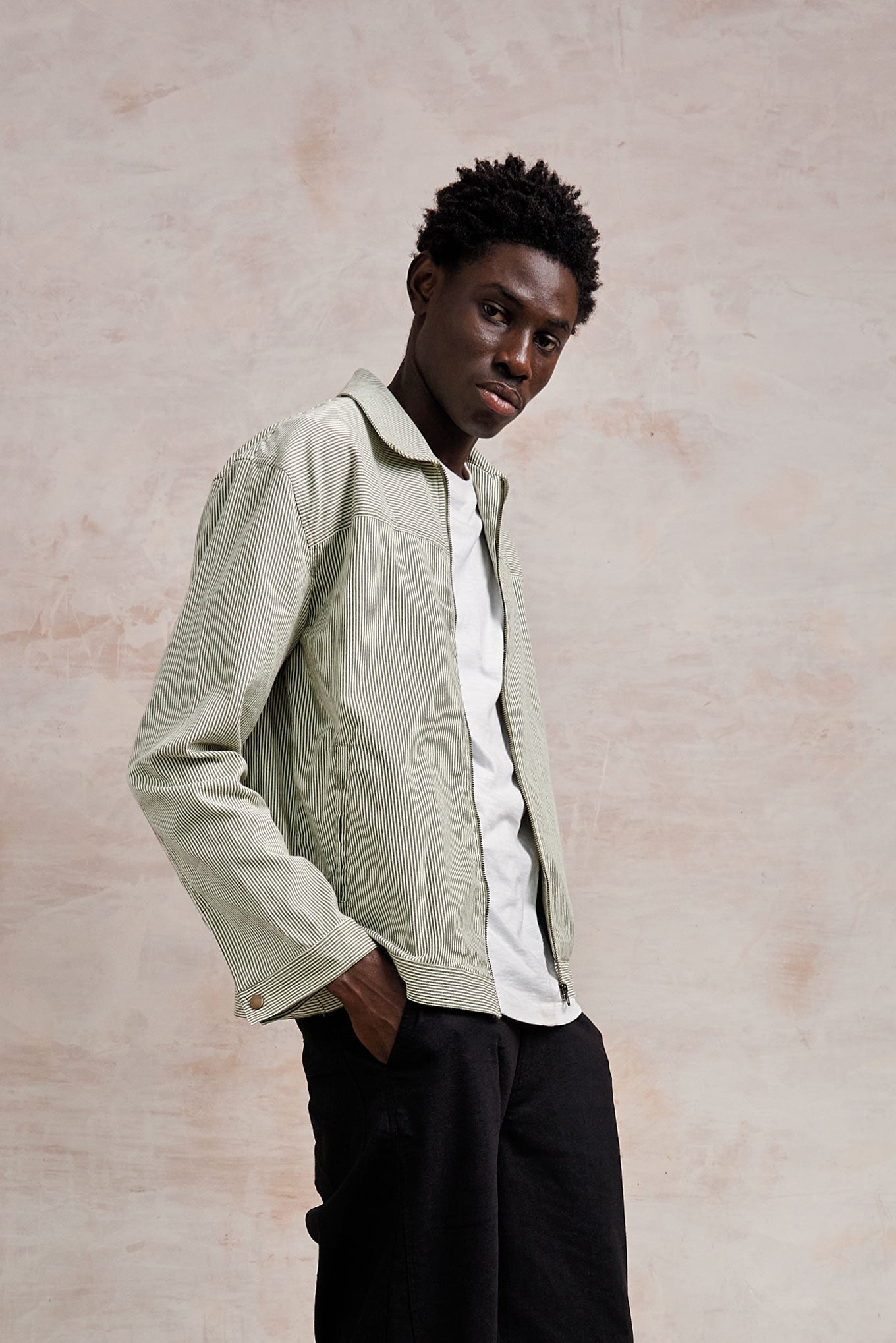 MYLES - Organic Cotton Jacket - Green Stripe