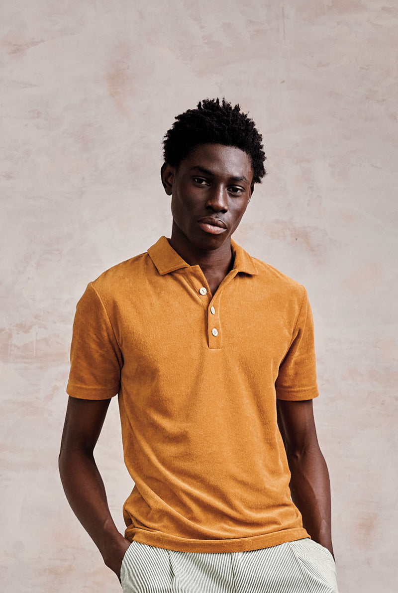 OLLIE - Organic Cotton Terry Polo - Golden Brown