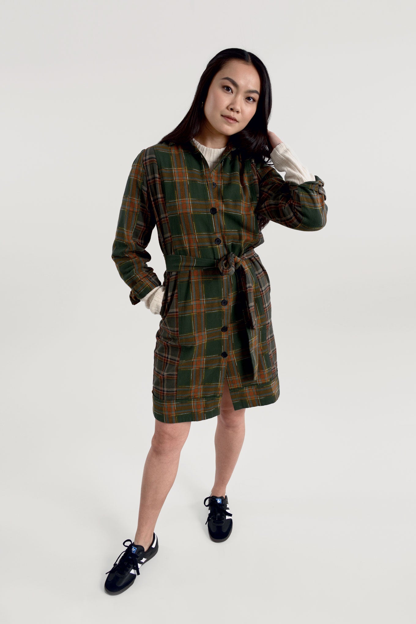 RUBY Organic Cotton Flannel Dress - Patchwork Green