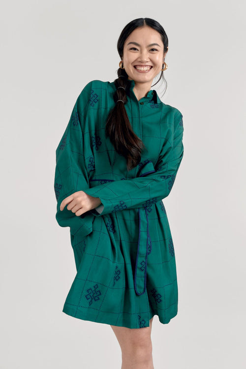 SEBA Tencel Dress - Green Eternal Knot Print