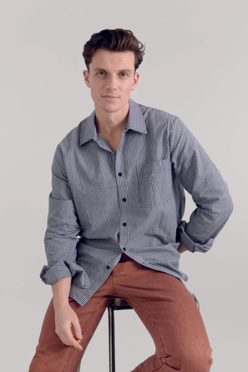 SPECTRE Organic Cotton Shirt - Navy Pinstripe