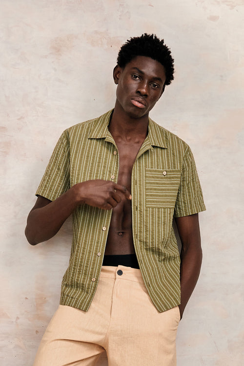 SPINDRIFT - Organic Cotton Shirt - Green Stripe