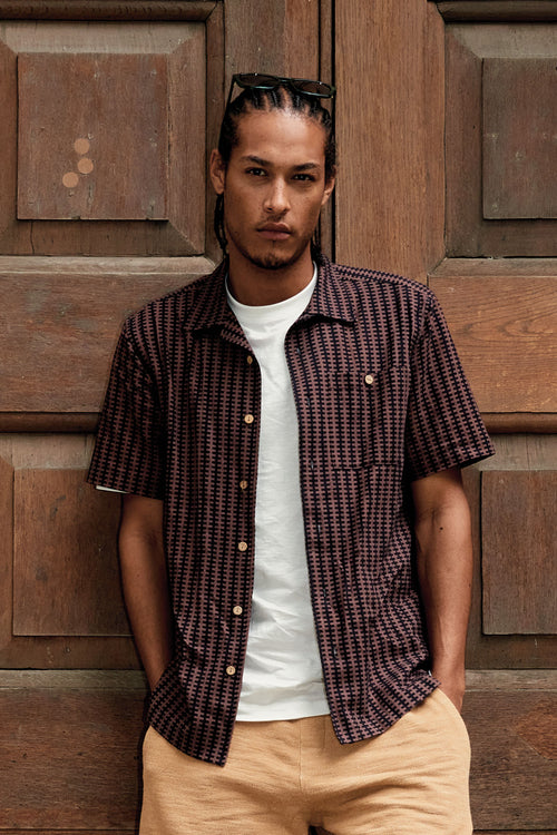 SPINDRIFT - Organic Cotton Shirt - Brown Stripe