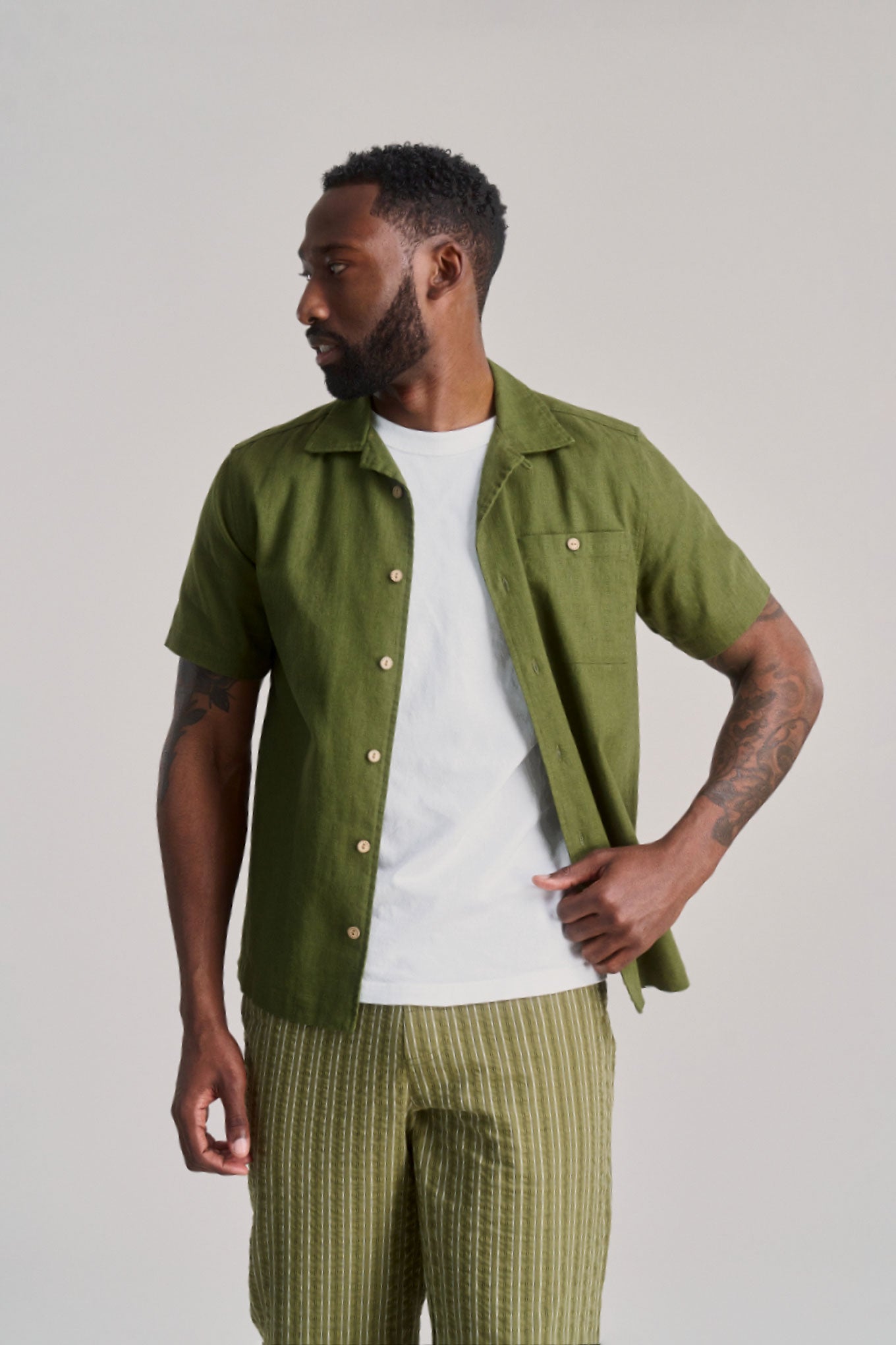 SPINDRIFT - Organic Linen Cotton Shirt - Khaki