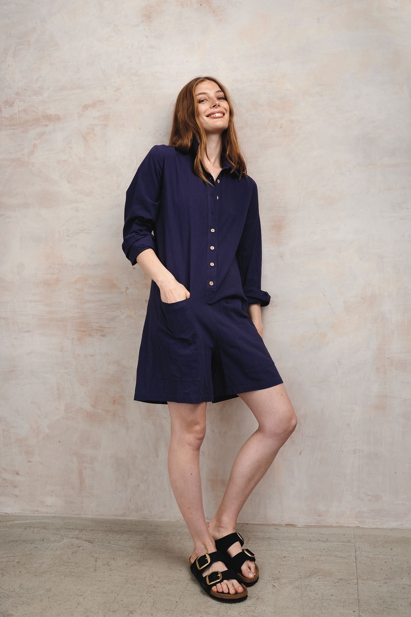 TIFF - Organic Cotton Cheesecloth Playsuit - Navy