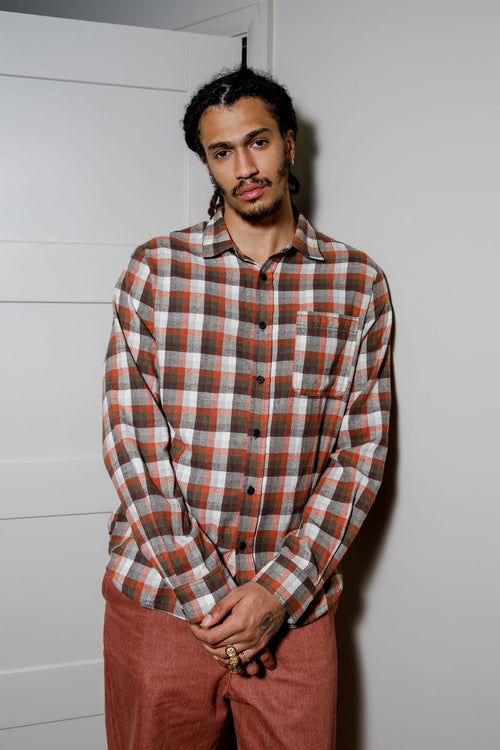 SANTI Organic Cotton Flannel Shirt - Oat Check