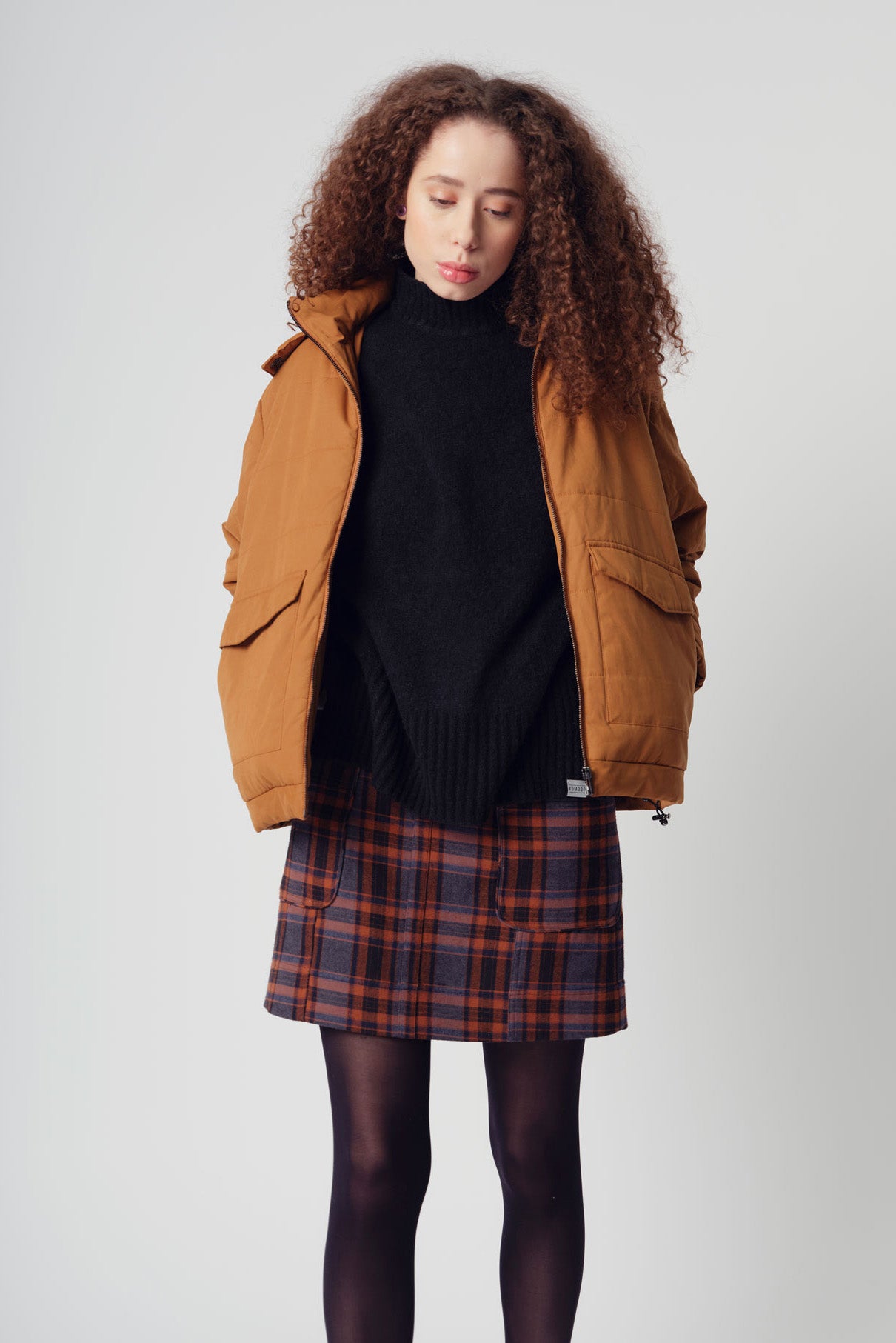 SUKI - Organic Cotton Mini Skirt Tobacco Check