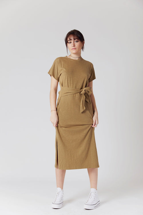 Dress - FONDA Hemp Twist Midi Dress Moss Green